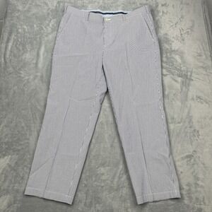 Brooks Brothers Clark Pants Mens 40/30 White Striped Flat Front Straight Leg